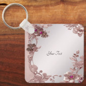 Roze  Floral Sleutelhanger (Voorkant)