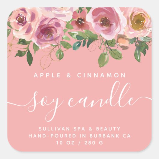 Roze Floral Soy Candle Label (Voorkant)