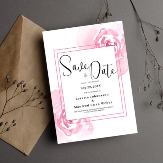 Roze Floral Sparen de datumUitnodiging Kaart