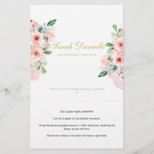 Roze Floral Speciaal Snoep Bar Wrapper