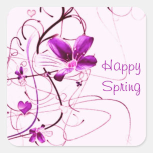 Roze Floral Spring Vierkante Sticker