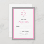 Roze Floral Star Bat Mitzvah RSVP CARD (Voorkant / Achterkant)