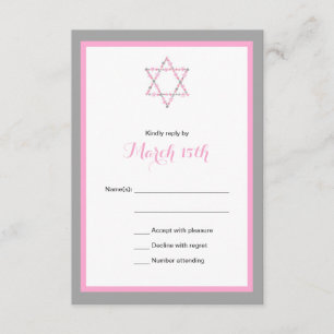 Roze Floral Star Bat Mitzvah RSVP CARD Kaartje