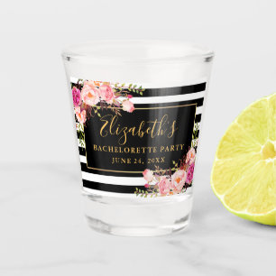 Roze Floral Striped Bachelorette Party Gold Shot Glas