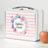 Roze Floral Striped Metal Lunchbox (In situ)