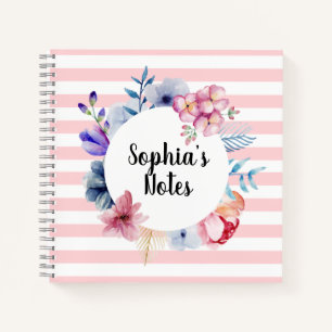 Roze Floral Striped Notitieboek