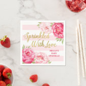 Roze Floral Stripes Gold geprint met liefde Servet (Insitu)