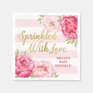 Roze Floral Stripes Gold geprint met liefde Servet