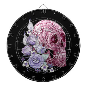 Roze Floral Sugar Skull Purple Flowers Dartbord