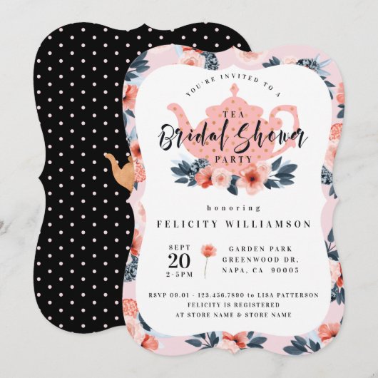 Roze Floral Tea Party Bridal Shower Kaart (Voorkant / Achterkant)