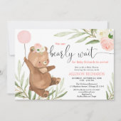 Roze floral teddy beer ballonmeisje baby shower kaart (Voorkant)