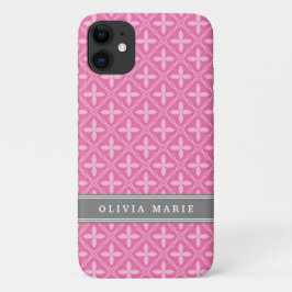 Roze Floral Trellis Pattern Grey Name iPhone 11 Hoesje