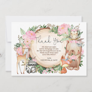 Roze Floral Tribal Woodland Baby shower Hartelijk  Bedankkaart