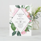 Roze Floral | Uitnodiging voor een verrassende par (Staand voorkant)