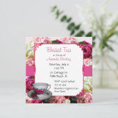 Roze Floral Vrijgezellenfeest Tea Party Invitation Kaart (Staand voorkant)
