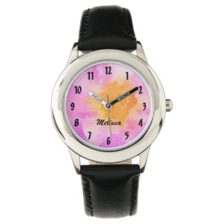 Roze Floral Watch met persoonlijke naam Horloge
