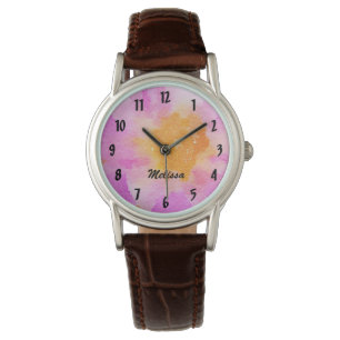  Roze Floral Watch met persoonlijke naam Horloge