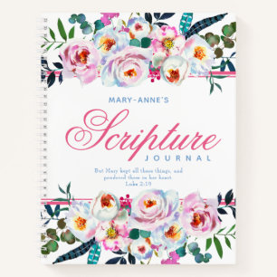 Roze Floral Waterverf Genoemde Notitieboekje van d Notitieboek