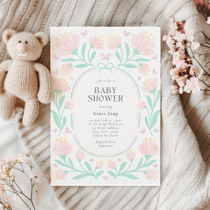 Roze Floral Waterverf Girl Baby shower Invitation Kaart