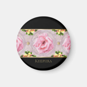 Roze Floral Waterverf Monogram Naam Magneet