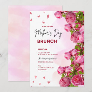 Roze Floral Waterverf Mothers Day Brunch Kaart