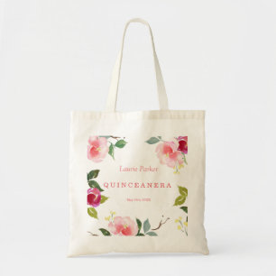 Roze Floral Waterverf Quinceanera Canvas tas