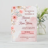 Roze Floral Weddenschap Kaart (Staand voorkant)