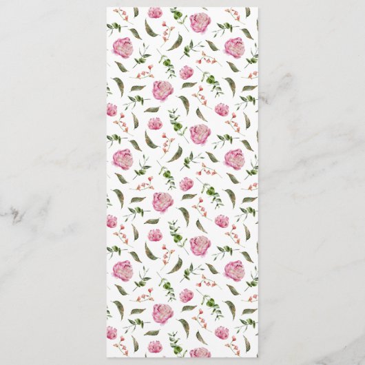 Roze Floral Weddenschap Menu (Achterkant)