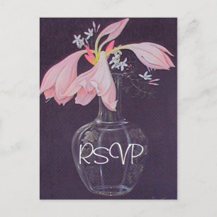 Roze Floral Weddenschap RSVP met foto Uitnodiging Briefkaart