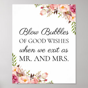 Roze Floral Wedding Bubbles of Good Wishes Poster