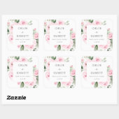 Roze Floral Wedding Cake Box Favor Sticker (Vel)