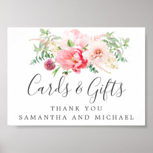 Roze Floral Wedding Cards en Gifts Sign Poster