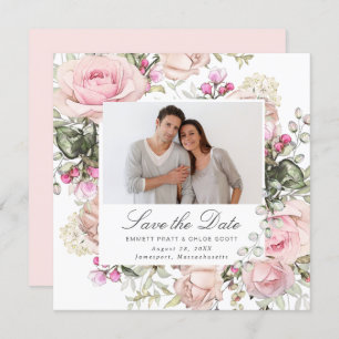 Roze Floral Wedding Foto Save the Date Kaart