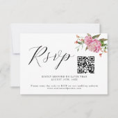 Roze Floral Wedding QR Code RSVP Card (Voorkant)
