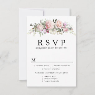 Roze Floral Wedding RSVP-kaart, maaltijdopties RSVP Kaartje