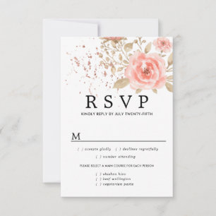 Roze Floral Wedding RSVP-kaart, maaltijdopties RSVP Kaartje