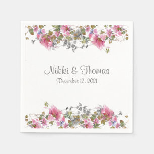 Roze Floral Wedding Script Name Elegant  Servet