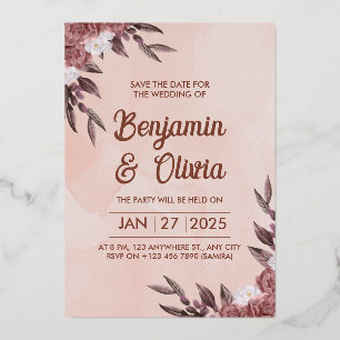 Roze Floral Wedding Uitnodiging
