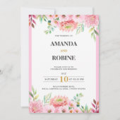 Roze Floral Wedding Uitnodiging (Voorkant)