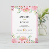 Roze Floral Wedding Uitnodiging (Staand voorkant)