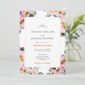 Roze Floral Wedding Uitnodiging (Staand voorkant)