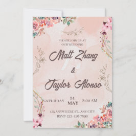 Roze Floral Wedding Uitnodiging