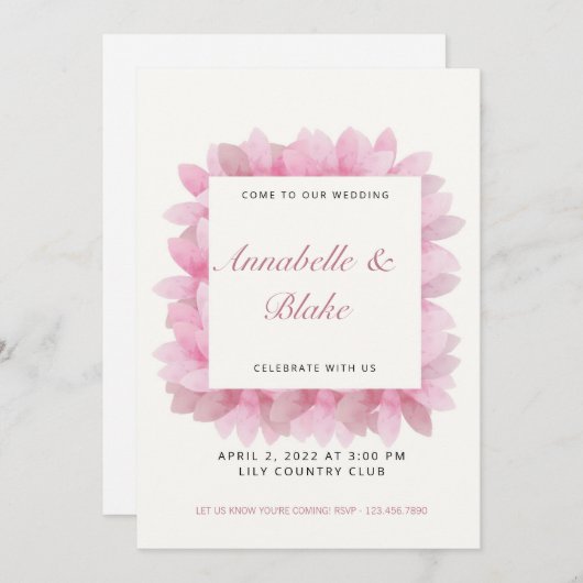 Roze Floral Wedding Uitnodiging (Voorkant / Achterkant)