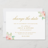 Roze Floral Wedding Verander de Datum Kaart (Voorkant)