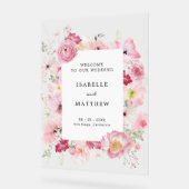 Roze Floral Wedding Welkom Acryl Bord (Hoek)
