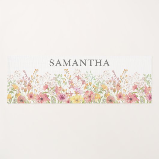 Roze Floral Wildflower Naam Yogamat (Voorkant (horizontaal))