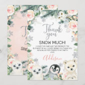 Roze Floral Winter Animals Birthday Hartelijk dank Kaart (Voorkant / Achterkant)
