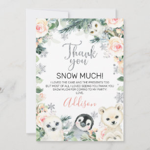 Roze Floral Winter Animals Birthday Hartelijk dank Kaart