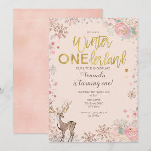 Roze Floral Woodland Deer Baby shower Invitation Kaart