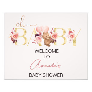Roze Floral Word Beer Baby shower Welkomstteken Foto Afdruk